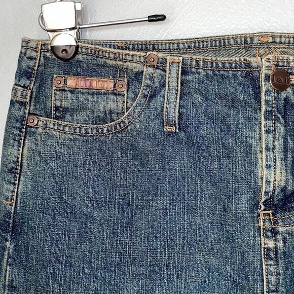 Y2K LEI Denim Skirt Size 9 Blue Vintage Wash Straight Slit Low Rise Midi Pencil - Picture 4 of 12